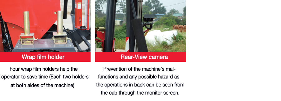 Wrap film holder, Rear-View camera-round-baler-wrapper-combination-l310
